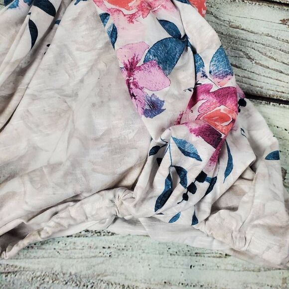 CJ Banks 1X Floral Print Long Sleeve Blouse White Pink Blue Stretch Top with Sid - Picture 7 of 9